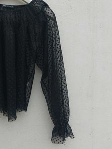 zara black net top.