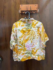 Pure Linen Colorful Tropical Print Button-Up Shirt