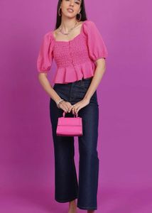 Chic Pink Smocked Peplum Top