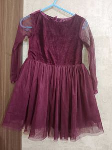 Girls Burgundy Velvet Dress