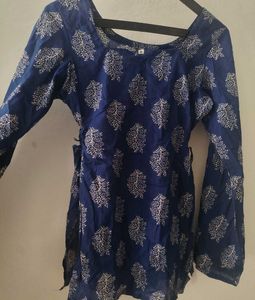 Stylish Blue Printed Cotton Kurta