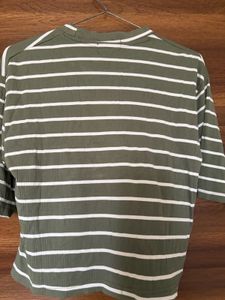 Green &amp; White Striped 3/4 Sleeve Top