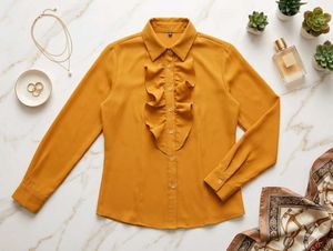 Mustard Ruffle Front Blouse