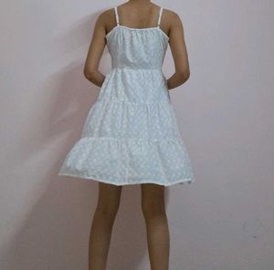 White Self Pattern Midi Dress