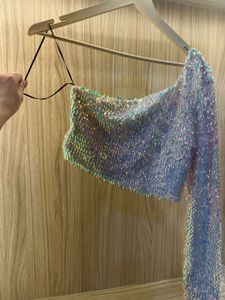 H&amp;M New Sparkly Sequin One-Sleeve Crop Top