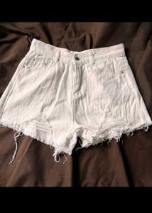 Torn White Denim Shorts