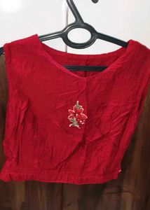 co ord set Red Embroidered Blouse