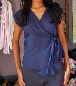 Elegant Navy Blue Wrap Top