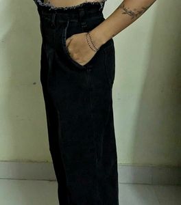 Black Denim Cargo Pants