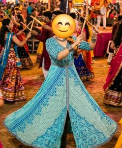 Blue Printed Anarkali Gown with dupatta