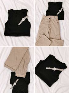 Sleek Black Tank Top & Cargo Pants Set