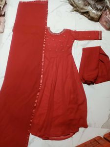 Elegant Red Kurta Set with Dupatta 3pc