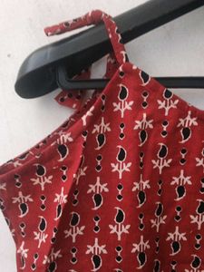Red Printed Sleeveless kurti