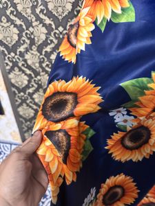 Navy Blue Sunflower Print Dress