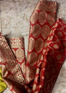 Yellow Kurta Set with Red Design Dupatta and pant