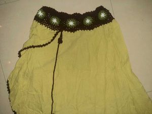 💚 Lemon-Green Bohemian Crochet Skirt - Free Size