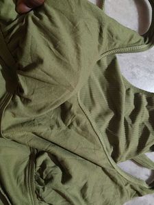 Olive Green Ribbed One-Piece Swimsuit