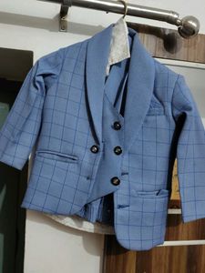 Boys Blue Checkered Suit Set