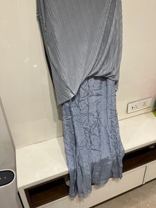 Elegant Black Lace &amp; Silver Ombre Maxi Dress