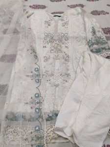 Elegant White Embroidered suit