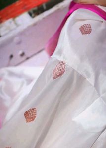 Elegant White Saree with Pink Border