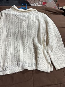 Cream Crochet Collared Pullover
