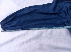 satin Navy Blue Square Neck Puff Sleeve Top