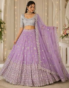 Stunning Lavender Sequined Lehenga Choli
