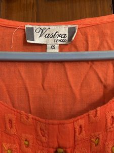 Orange Eyelet Kurta with Tassels