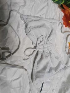 137.White Halter Bikini Top