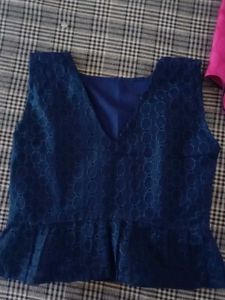 Elegant Blue Eyelet Crop Top💙