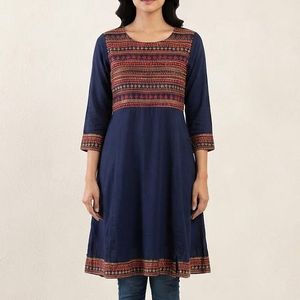 Embroidered Navy Blue Kurta