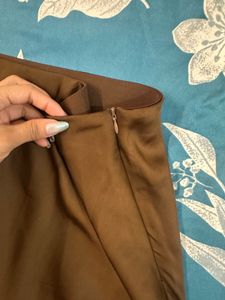 Brown Satin Midi Skirt