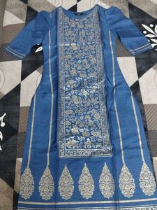 Elegant Blue &amp; Gold Print Kurta