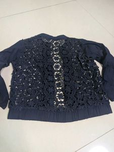 Navy Blue Lace Detail Cardigan