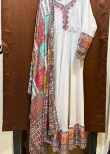 Elegant White gown with Dupatta