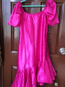 Vibrant Pink Off-Shoulder Ruffle Dress