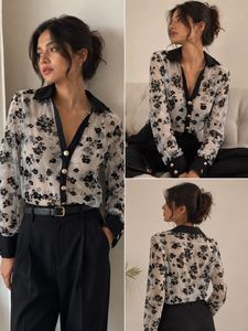 Sheer Floral Button-Up Blouse