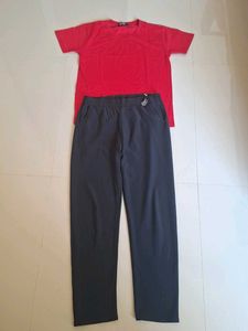 Comfortable Red T-Shirt and Grey Pants Set
