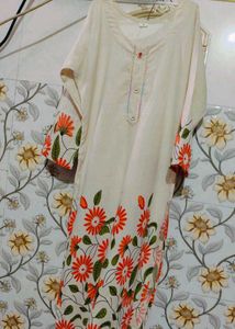White Kurta with Floral Print