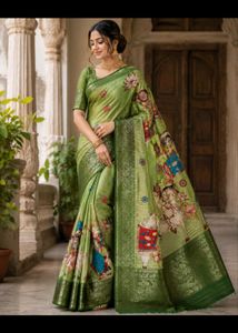 Beautiful Green Printed Silk Saree