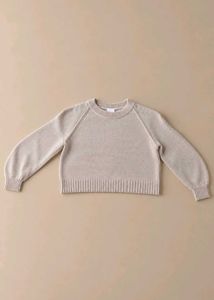 GREY CROPPED CREW NECK KNIT SWEATER WITH RIBBED