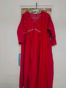 Pink Alia Cut Kurta Set With Zari Work