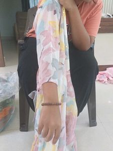 Floral Print Ethnic Gown with Embellished Neckline