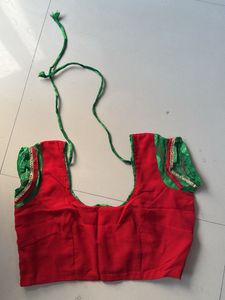 Vibrant Red &amp; Green Saree with Blouse