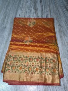 Beautifully Woven Orange Silk Saree