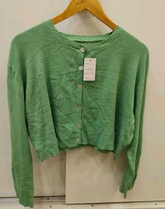Green Button-Down Cardigan Top