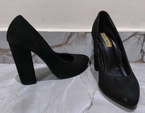 Classic Black Suede Block Heels