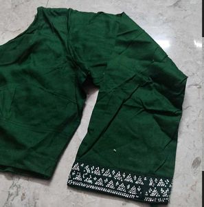 Elegant Green Blouse with Silver Border