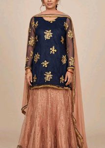 Designer Navy Blue & Peach Lehenga Choli